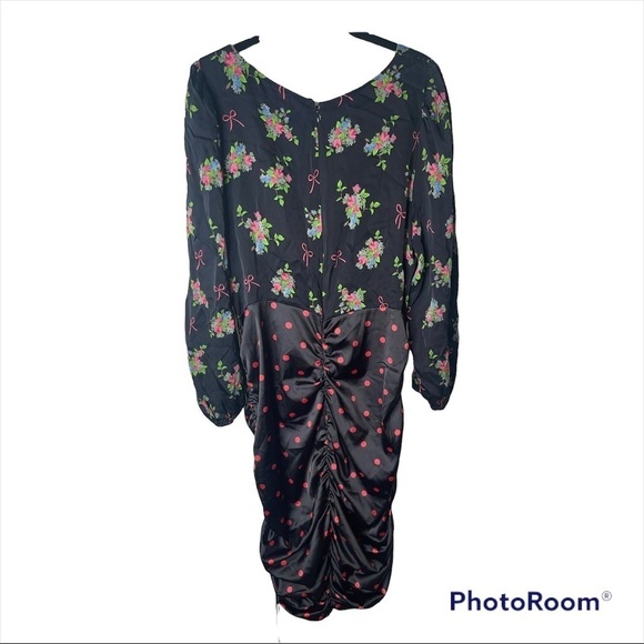 FOR LOVE & LEMONS Wilson Mixed Print Front Cutout Ruched Midi Dress Size 1X - Picture 8 of 11